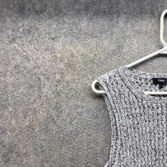 Theory Sweater Womens Medium Gray Marled Sleeveless Knit Tank Top Viscose Blend - Picture 4 of 9